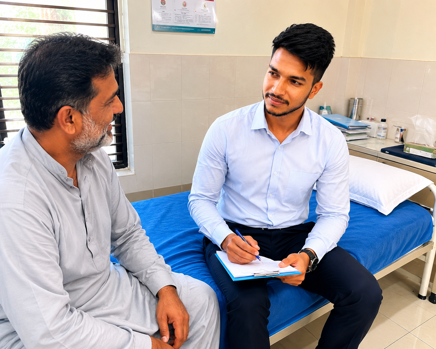 Attendant checking in on a patient during a home visit